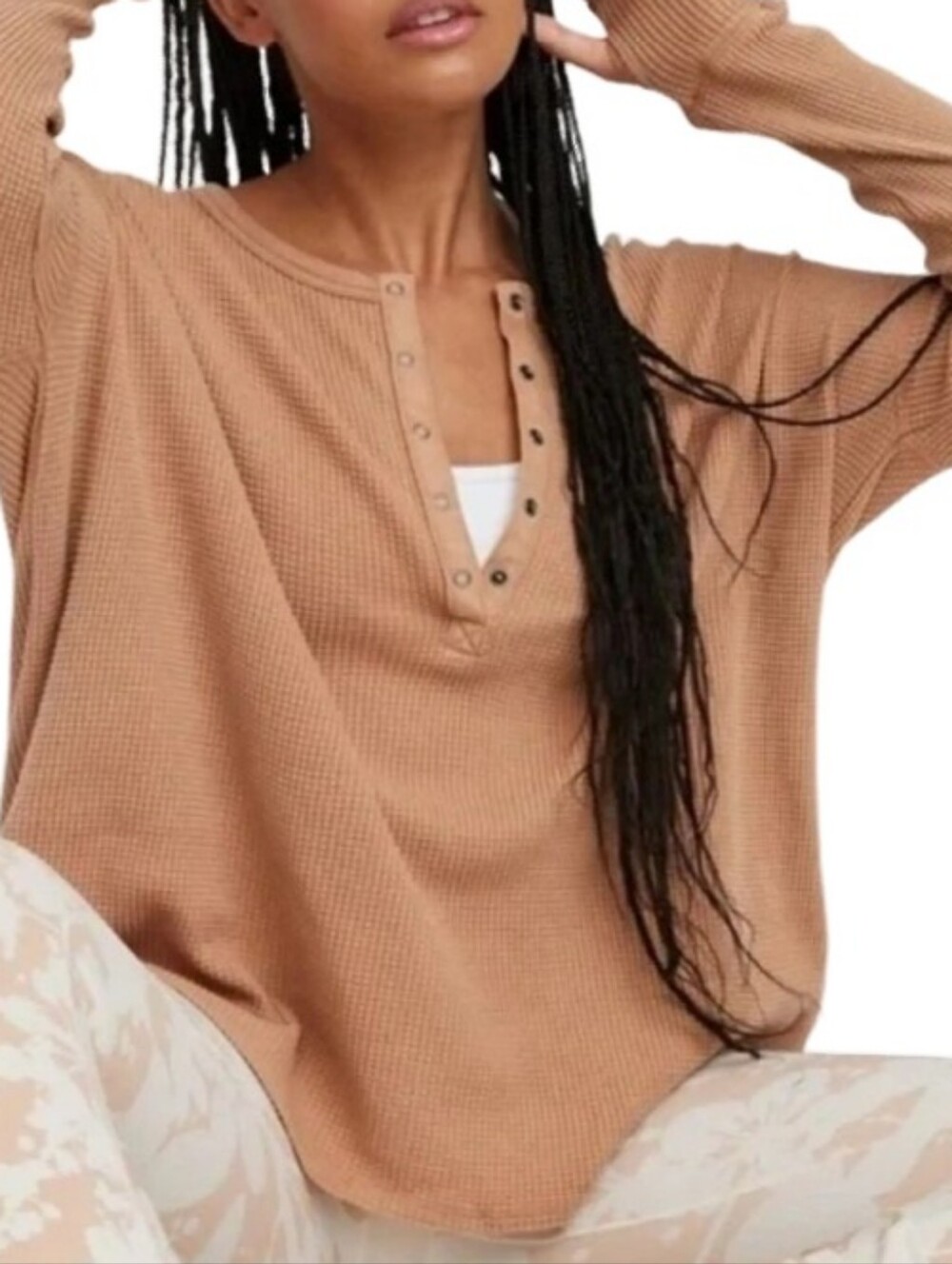 Men's Brown Waffle-Knit Henley Sweater